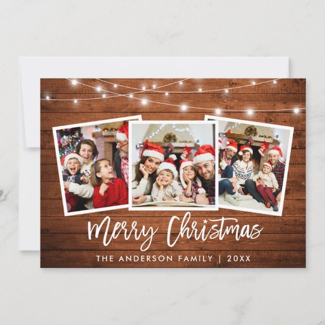 Cartes Pour Fêtes Annuelles Bracelet Script Lights Wood 3 Photo Christmas Star (Devant)