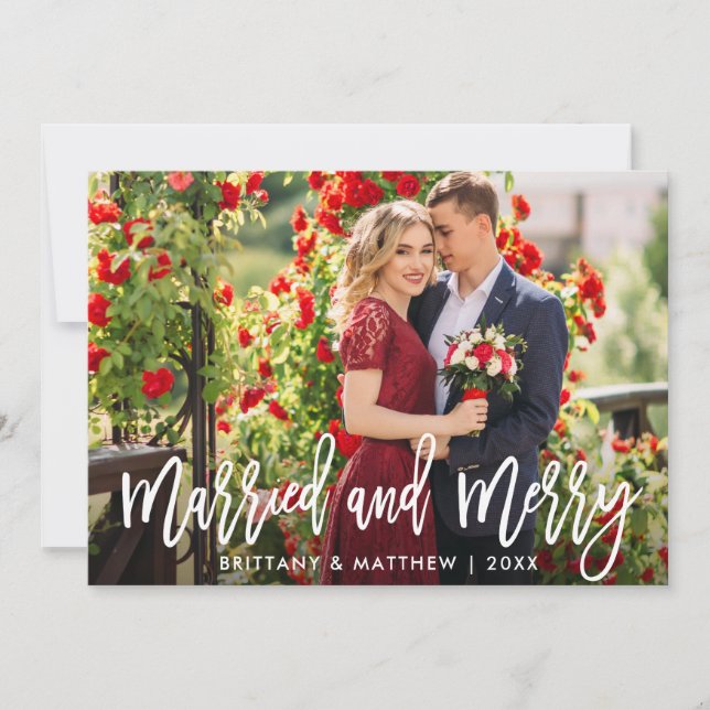 Cartes Pour Fêtes Annuelles Bracelet Script Marié & Joyeux Photo Noël (Devant)