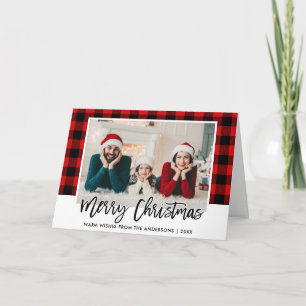 Cartes Pour Fêtes Annuelles Bracelet Script Red Plaid Family Photo Noël