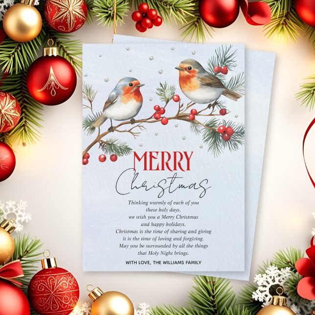 Cartes Pour Fêtes Annuelles Branch with robin birds and berries Christmas (Créateur téléchargé)