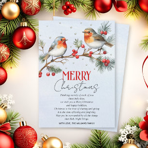Cartes Pour Fêtes Annuelles Branche avec oiseaux rouges et baies Noël