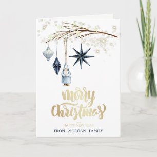 Cartes Pour Fêtes Annuelles Branche d'arbre, Boules, Père Noël, Étoiles