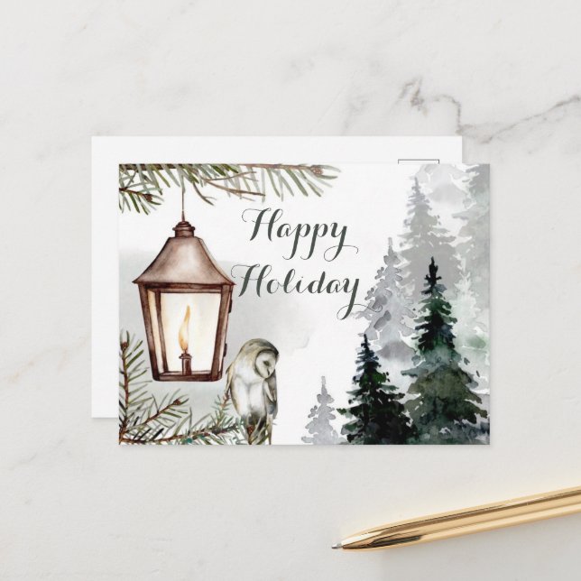 Cartes Pour Fêtes Annuelles Branche d'arbre de Noël, lanterne avec bougie (Devant/Arrière en situation)
