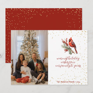 Cartes Pour Fêtes Annuelles Branche de houx cardinal hivernal aquarelle rustiq