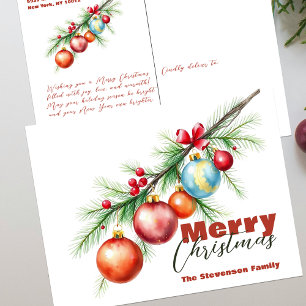 Cartes Pour Fêtes Annuelles Branche de pin élégante avec décorations de Noël
