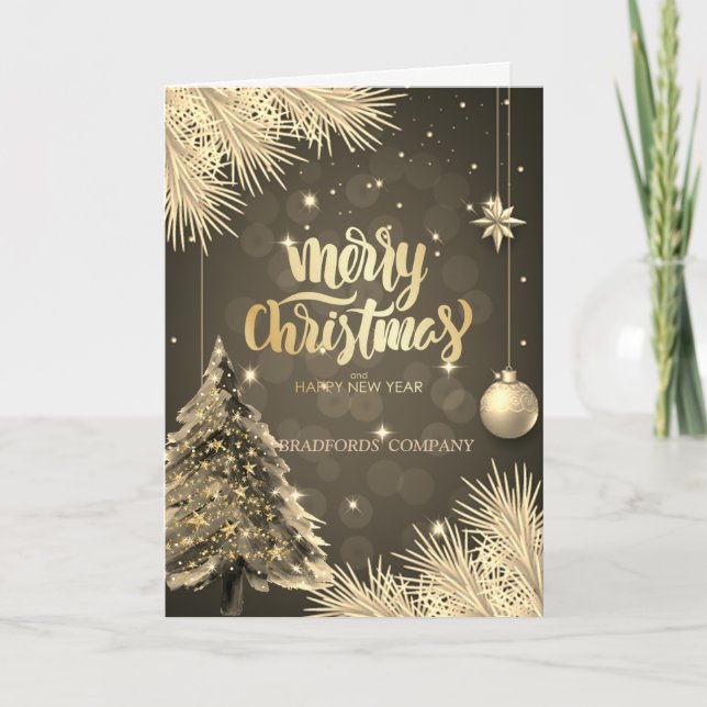 Cartes Pour Fêtes Annuelles Branches d'arbre à pin, Boules, Compagnie de Noël (Devant)