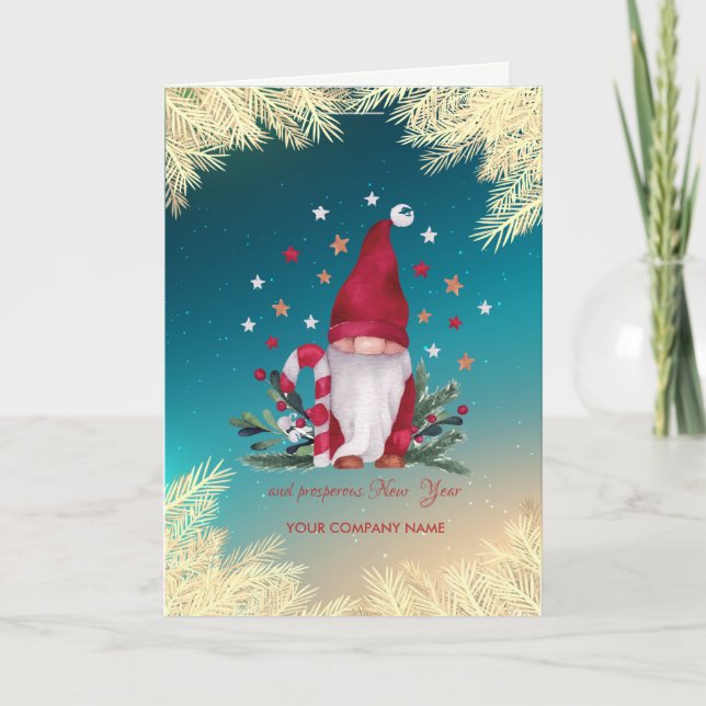 Cartes Pour Fêtes Annuelles Branches d'arbre de pin Gnome Gold Stars (Devant)