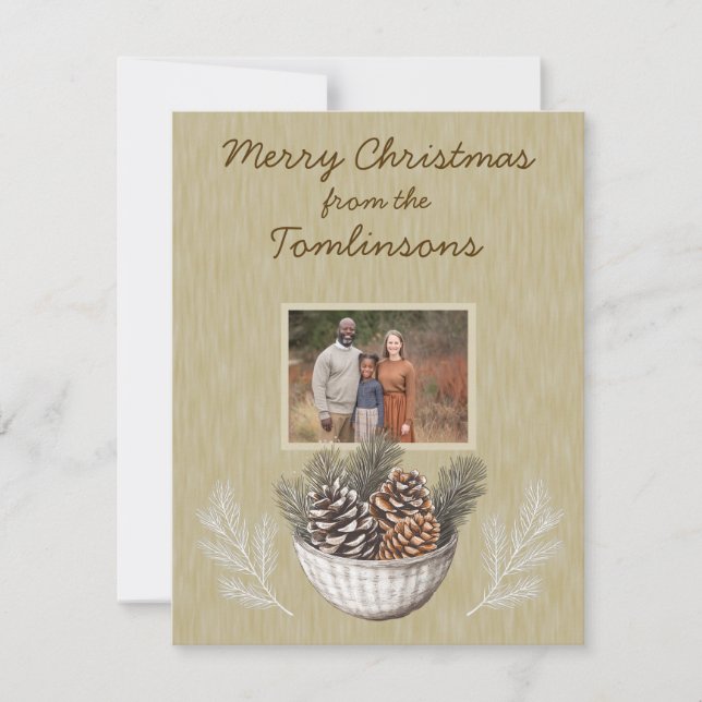 Cartes Pour Fêtes Annuelles Branches de cônes de pin rustique Photo Noël (Devant)