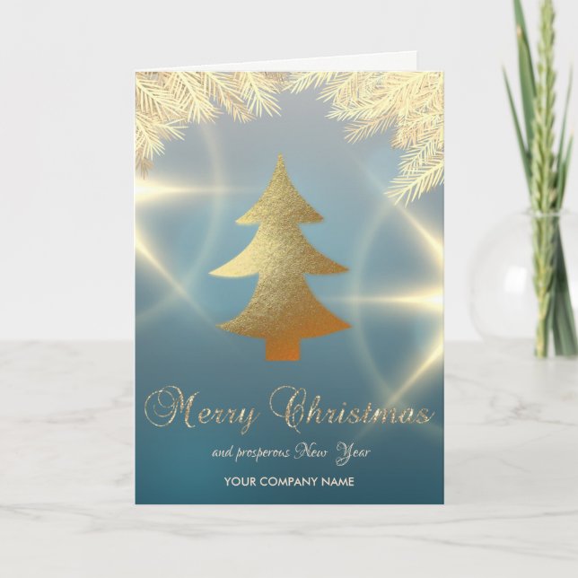 Cartes Pour Fêtes Annuelles Branches de l'Arbre de Noël Or, Entreprise (Devant)