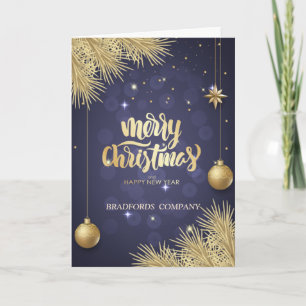 Cartes Pour Fêtes Annuelles Branches de pin, Boules, Compagnie de Noël Bleue