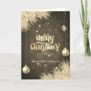 Cartes Pour Fêtes Annuelles Branches de pin doré, Boules, Société de Noël