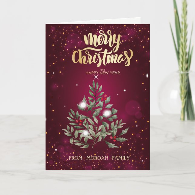 Cartes Pour Fêtes Annuelles Branches élégantes des sapins rouges (Devant)