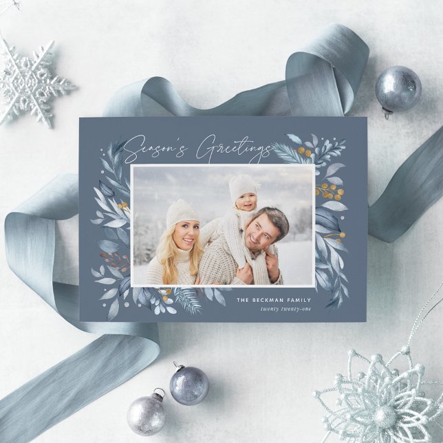 Cartes Pour Fêtes Annuelles Branches glacées | Photo élégante (Créateur téléchargé)