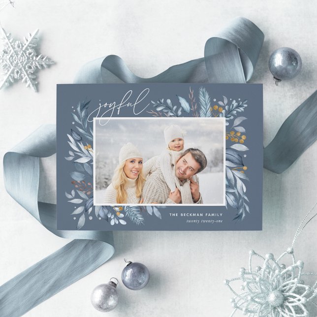Cartes Pour Fêtes Annuelles Branches glacées | Photo élégante (Créateur téléchargé)