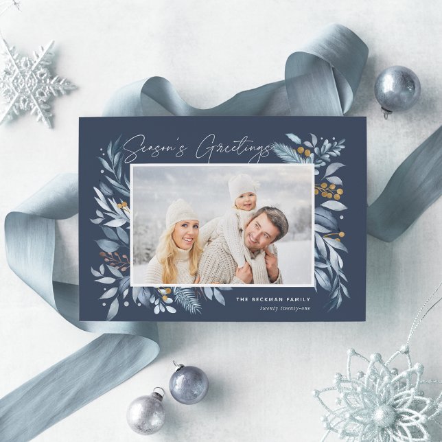 Cartes Pour Fêtes Annuelles Branches glacées | Photo élégante (Créateur téléchargé)