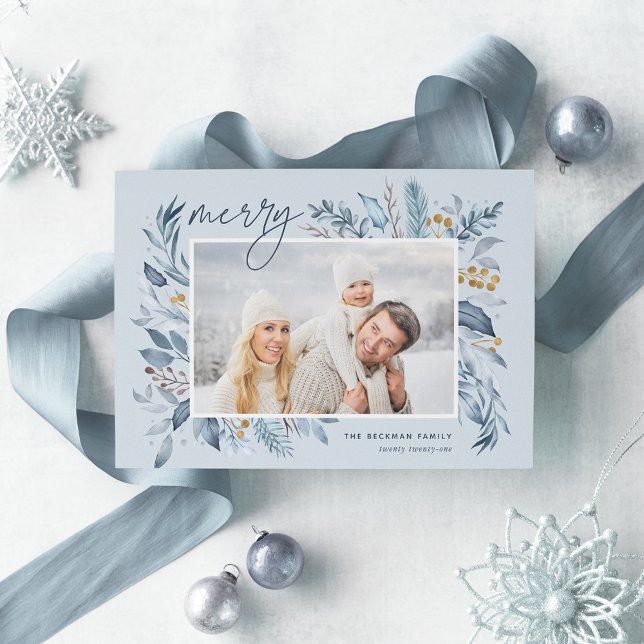 Cartes Pour Fêtes Annuelles Branches glacées | Photo élégante (Créateur téléchargé)