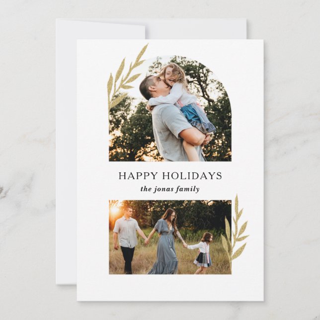 Cartes Pour Fêtes Annuelles Branches simples modernes à arc divisé Deux photos (Devant)