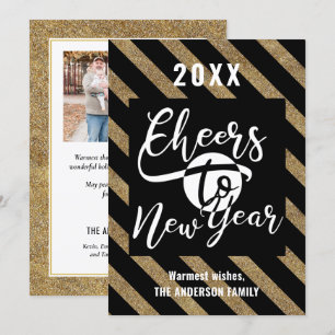 Cartes Pour Fêtes Annuelles Bravo au Nouvel An Script moderne Gold Black Photo