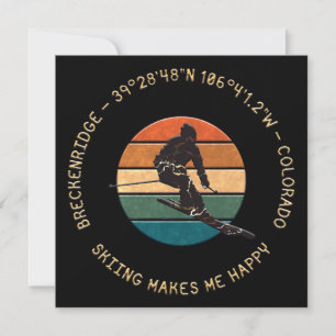 Cartes Pour Fêtes Annuelles Breckenridge, Colorado - Man Skier, Gold Text