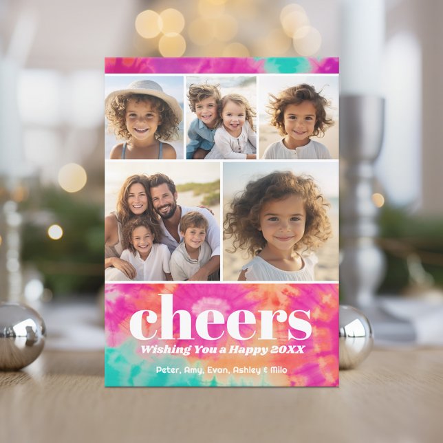 Cartes Pour Fêtes Annuelles Bright Cravate-Dye - 5 Photo - Jour de l'an (Retro Tie Dye Pattern Christmas Card. Add a little color to your holiday with this online photo card)