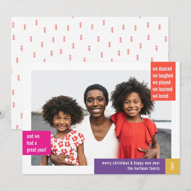 Cartes Pour Fêtes Annuelles Bright Modern Color Block Photo Noël (Devant / Derrière)