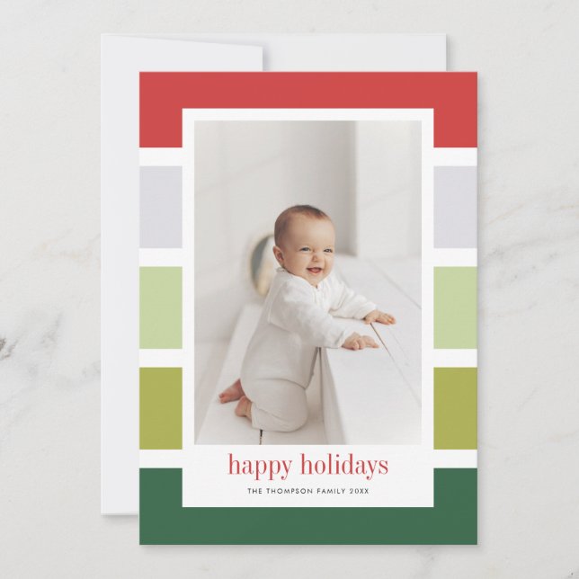 Cartes Pour Fêtes Annuelles Bright Red and Green Stripes Happy Holidays Photo (Devant)