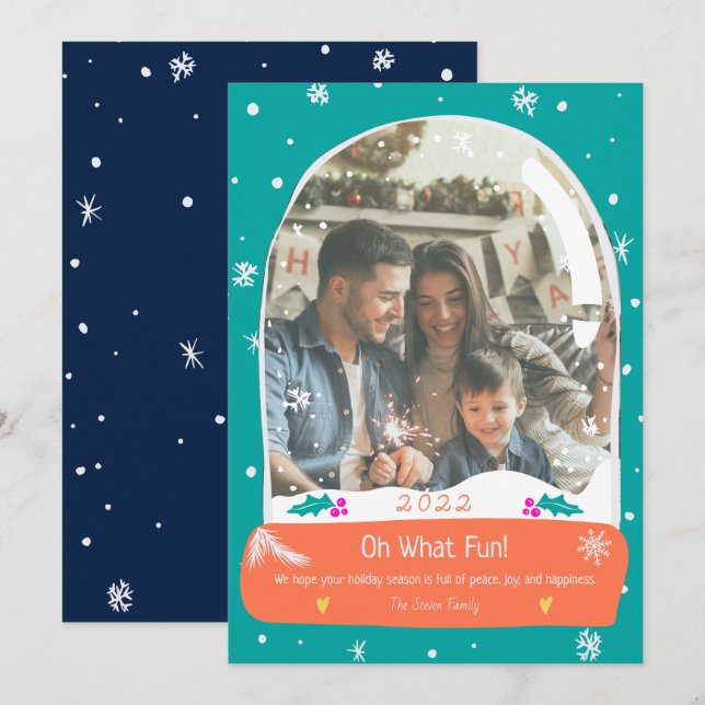Cartes Pour Fêtes Annuelles brillant Oh Quel plaisir photo neige (Devant / Derrière)