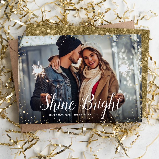 Cartes Pour Fêtes Annuelles Briller | Parties scintillant Glitz Faux superposi (Créateur téléchargé)