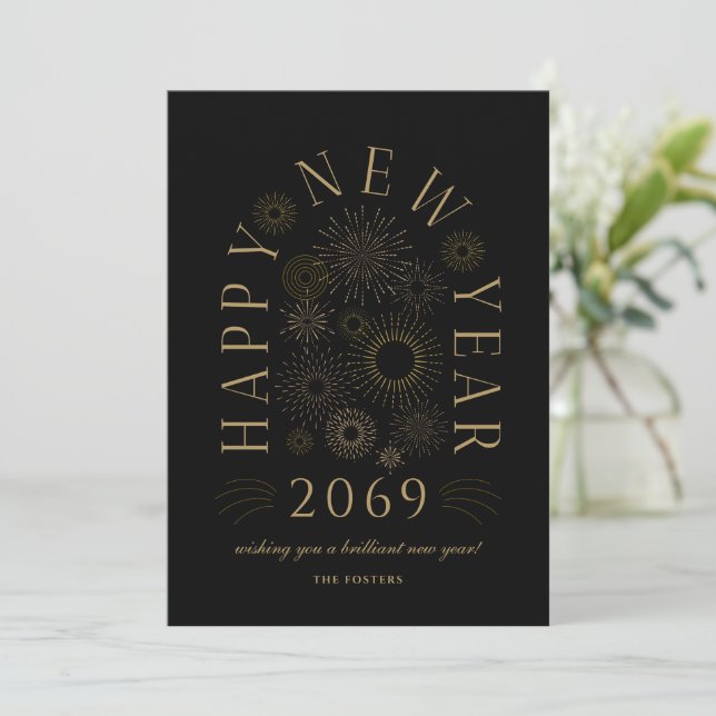 Cartes Pour Fêtes Annuelles Brilliant New Year Firework Business Greeting Card (Debout devant)