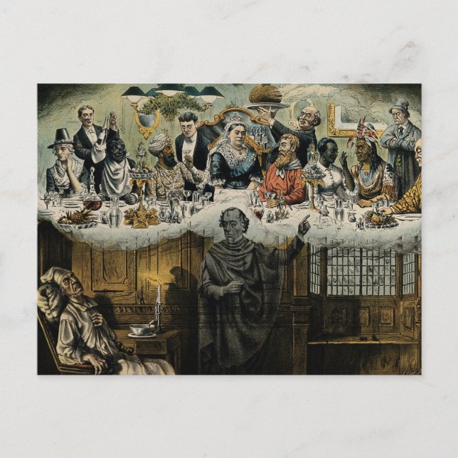 Cartes Pour Fêtes Annuelles British Scrooge Queen Victoria Dîner de Noël (Devant)