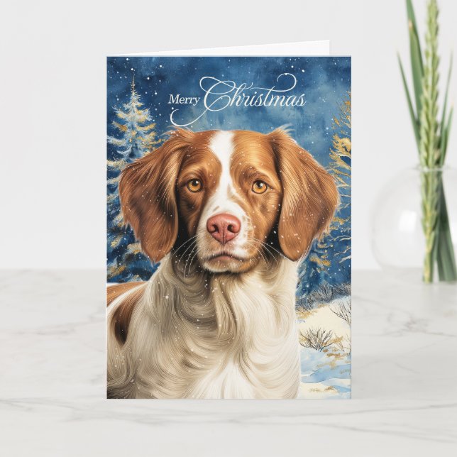 Cartes Pour Fêtes Annuelles Brittany Spaniel Dog Woodland Forest Christmas (Devant)