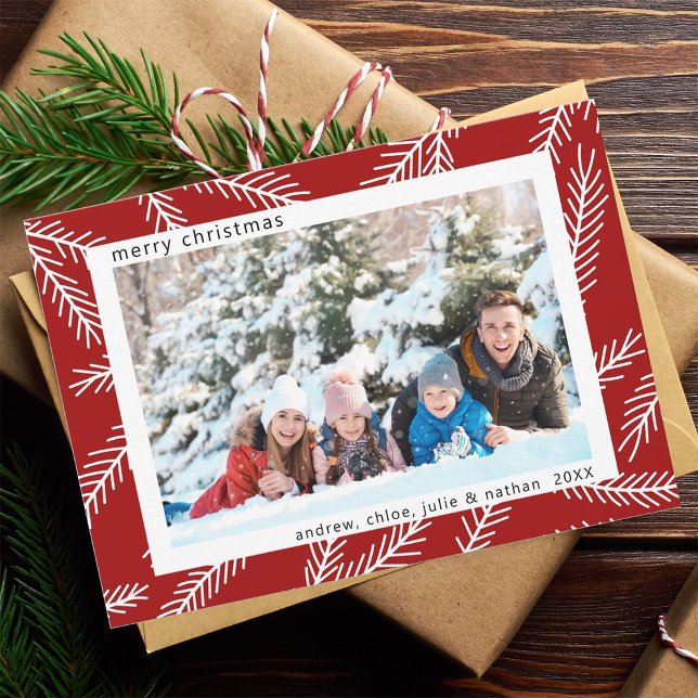 Cartes Pour Fêtes Annuelles Brochure de pin rustique Photo de Noël rouge (Créateur téléchargé)