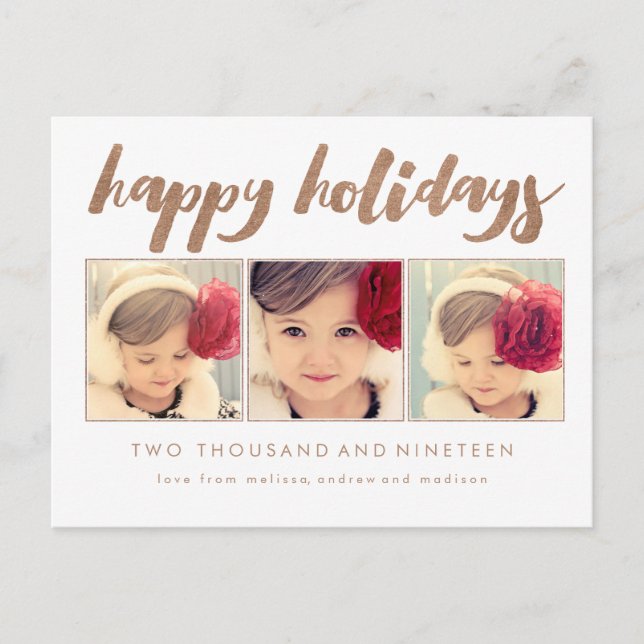Cartes Pour Fêtes Annuelles Bronze Happy Holidays Xmas Photo Frame Postcard (Devant)