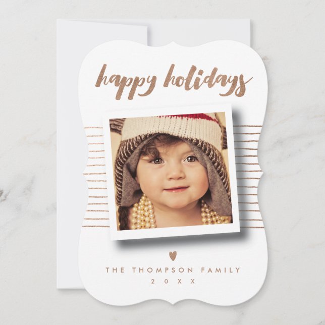 Cartes Pour Fêtes Annuelles Bronze Joyeuses Vacances Script Photo de Noël (Devant)