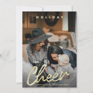 Cartes Pour Fêtes Annuelles Brosse d'or moderne Cheer Script Photo de Noël