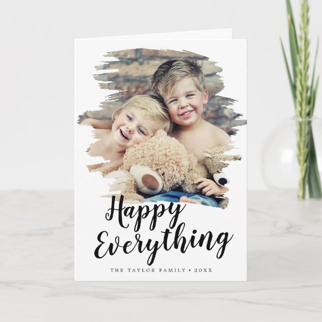 Cartes Pour Fêtes Annuelles Brossé Happy Everything Portrait Photo (Devant)
