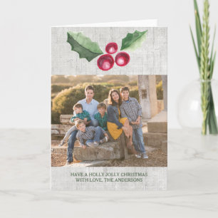 Cartes Pour Fêtes Annuelles Brossé Holly et Berries voeux photo de vacances