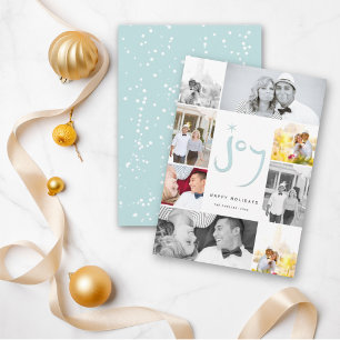 Cartes Pour Fêtes Annuelles Brossé Joy Calligraphie Star Blue 6 Photo Collage