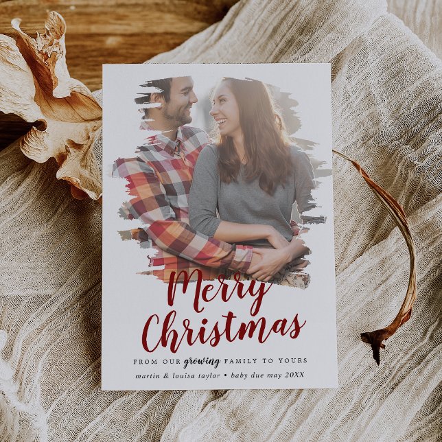 Cartes Pour Fêtes Annuelles Brosse Rouge Joyeux Noël de notre famille grandiss (Créateur téléchargé)