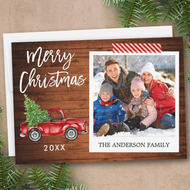 Cartes Pour Fêtes Annuelles Brosse Script Bois Batterie Camion Photo Instantan (Customize to add text or more photos to back of card.)