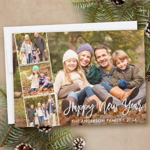 Cartes Pour Fêtes Annuelles Brosse Script Bonne année Famille 4 Photo