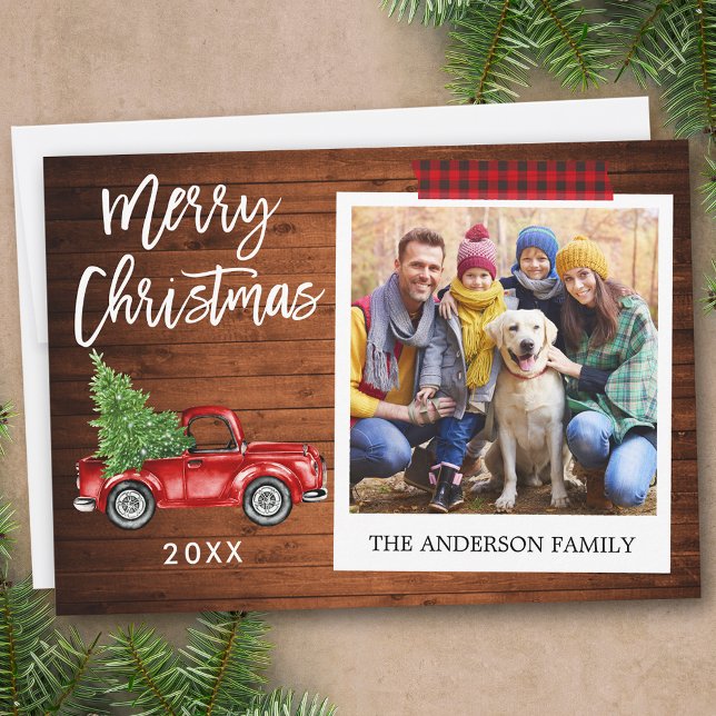 Cartes Pour Fêtes Annuelles Brosse Script Camion Bois Batterie Bande Photo ins (Customize to add text or more photos to back of card.)