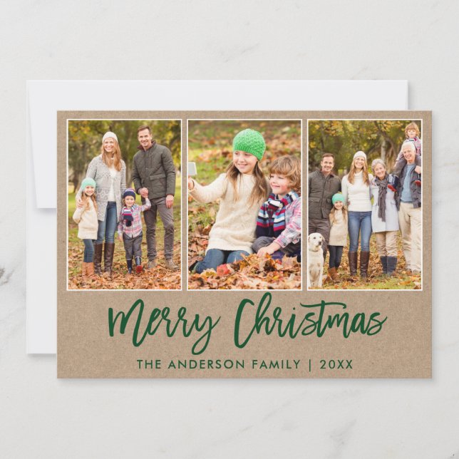 Cartes Pour Fêtes Annuelles Brosse Script Kraft 3 Photo Noël (Devant)