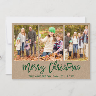 Cartes Pour Fêtes Annuelles Brosse Script Kraft 3 Photo Noël