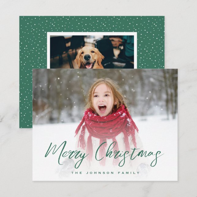 Cartes Pour Fêtes Annuelles Brosse Script photo pleine Noël (Devant / Derrière)
