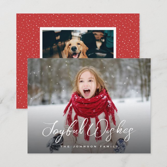 Cartes Pour Fêtes Annuelles Brosse Script photo pleine Noël (Devant / Derrière)