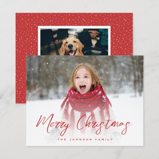 Cartes Pour Fêtes Annuelles Brosse Script photo pleine Noël (Devant / Derrière)
