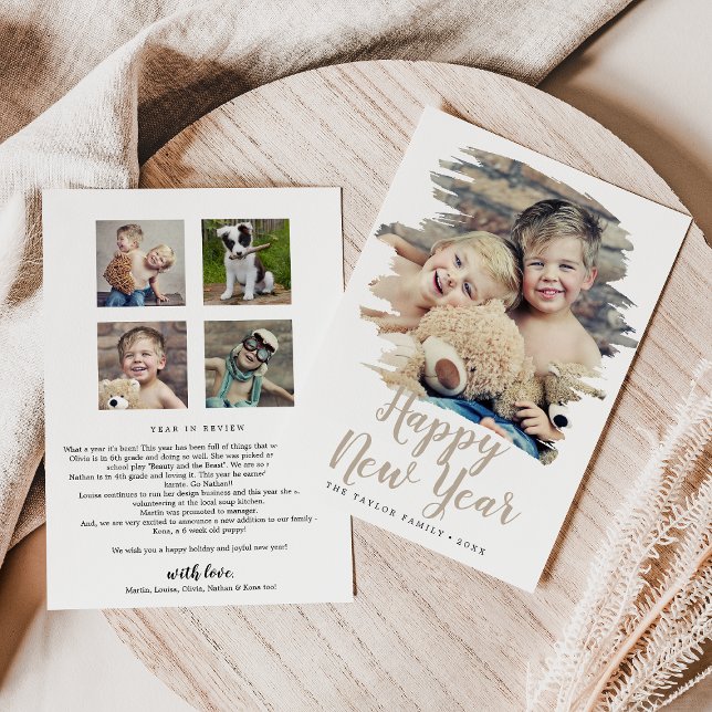 Cartes Pour Fêtes Annuelles Brossé Tan Bonne Année En Revue Portrait (Créateur téléchargé)