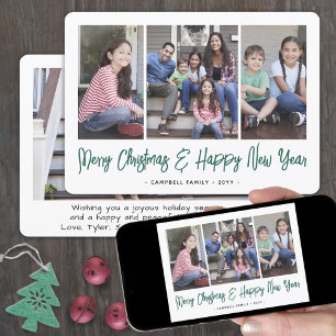 Cartes Pour Fêtes Annuelles Brossé vert Script Noël & Nouvel An 4 Photo