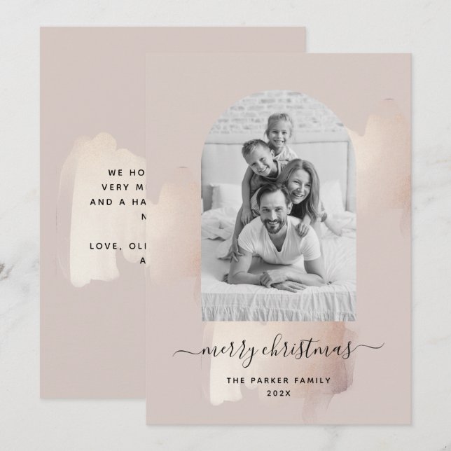 Cartes Pour Fêtes Annuelles Brouillon Chic | Joyeux Noël Photo Arch Hol (Devant / Derrière)